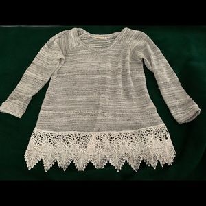 Grey & White Sweater Lace Hem - Size Small